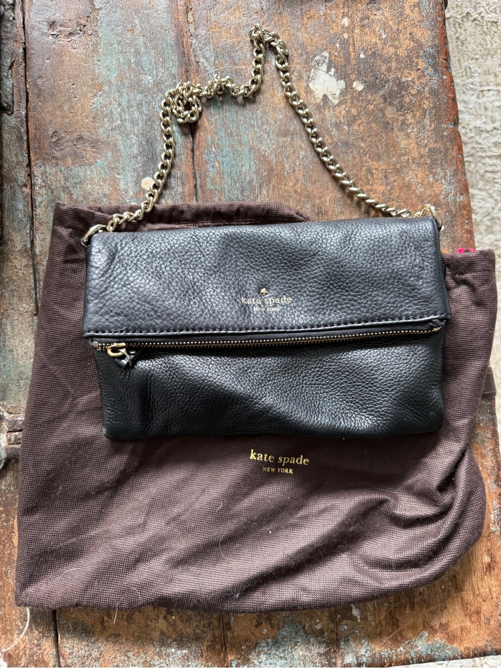 kate spade Black Leather & Gold Chain Shoulder Bag